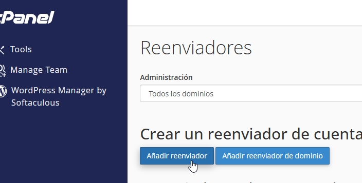 agregar reenviador cpanel